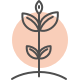 Icon of a growing plant with leaves, representing environmental sustainability, eco-growth, or community development.