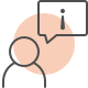 Icon of a person with a speech bubble containing an information symbol, representing user guidance, help center, or informational support.